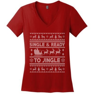 Single And Ready To Jingle Funny Ugly Christmas Sweater Women's V-Neck T-Shirt
