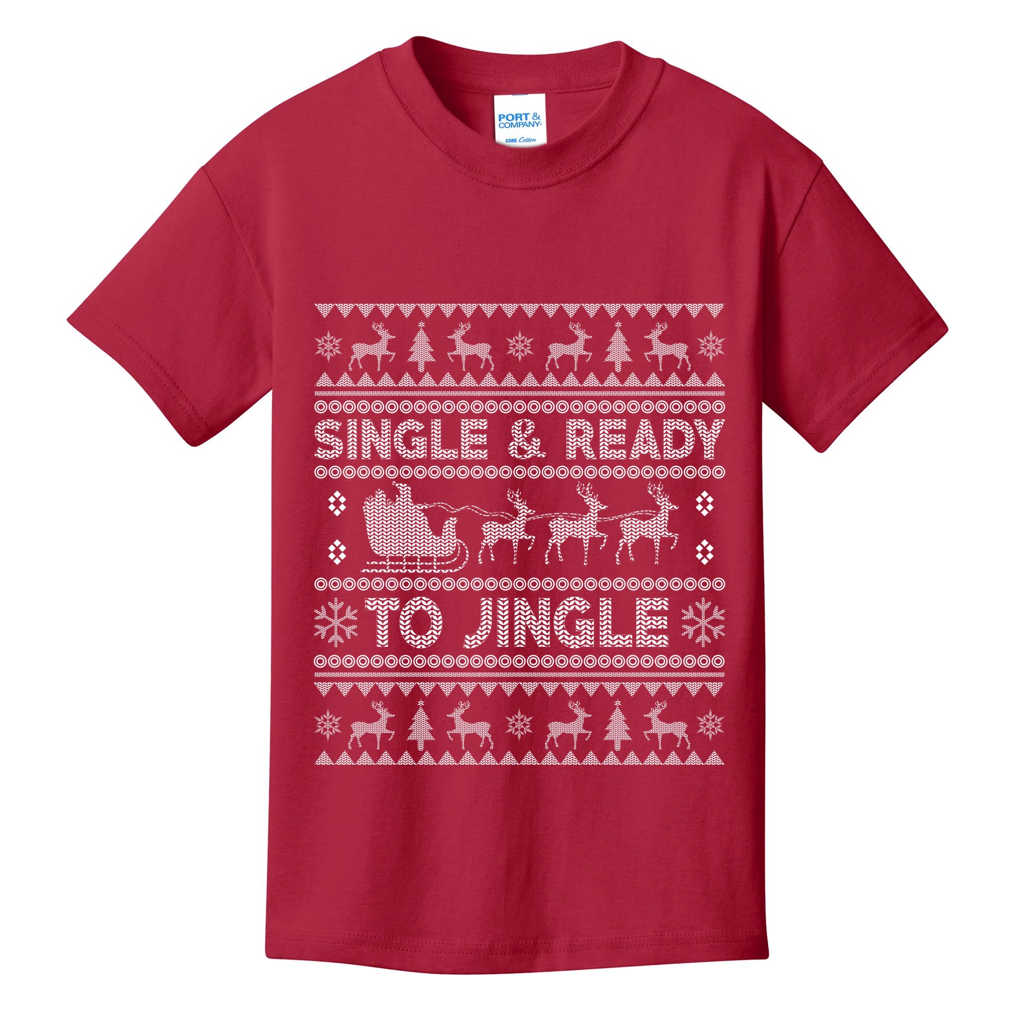 Single And Ready To Jingle Funny Ugly Christmas Sweater Kids T-Shirt