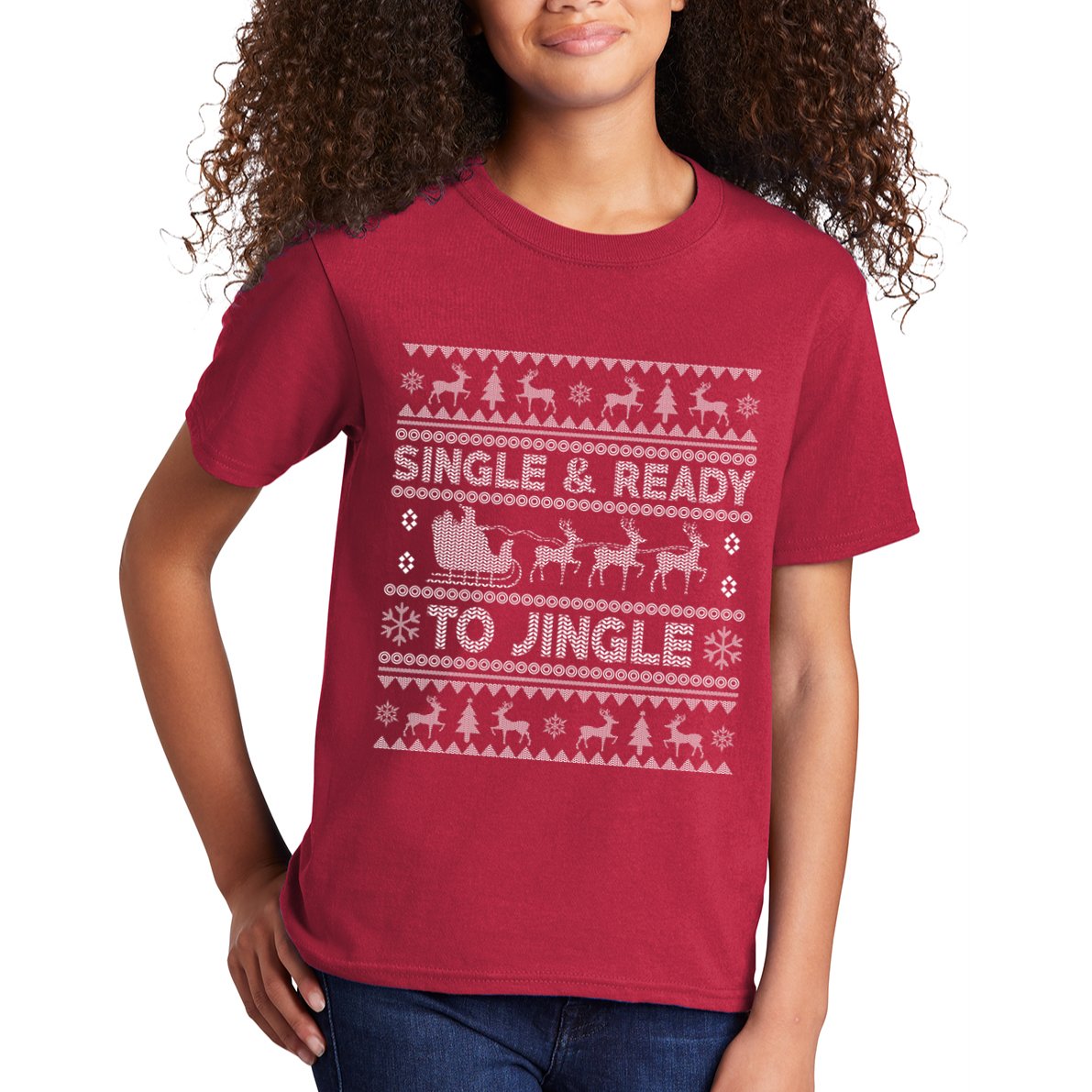Single And Ready To Jingle Funny Ugly Christmas Sweater Kids T-Shirt