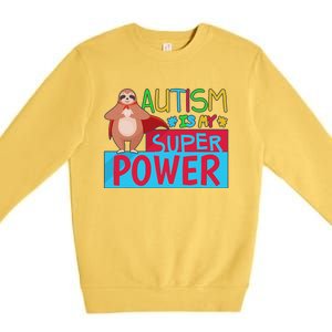 Sloth Autism Superpower Awarenesss Premium Crewneck Sweatshirt