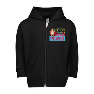 Sloth Autism Superpower Awarenesss Toddler Zip Fleece Hoodie