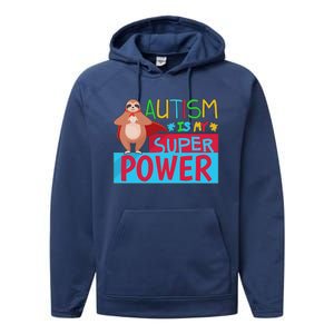 Sloth Autism Superpower Awarenesss Performance Fleece Hoodie