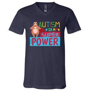 Sloth Autism Superpower Awarenesss V-Neck T-Shirt