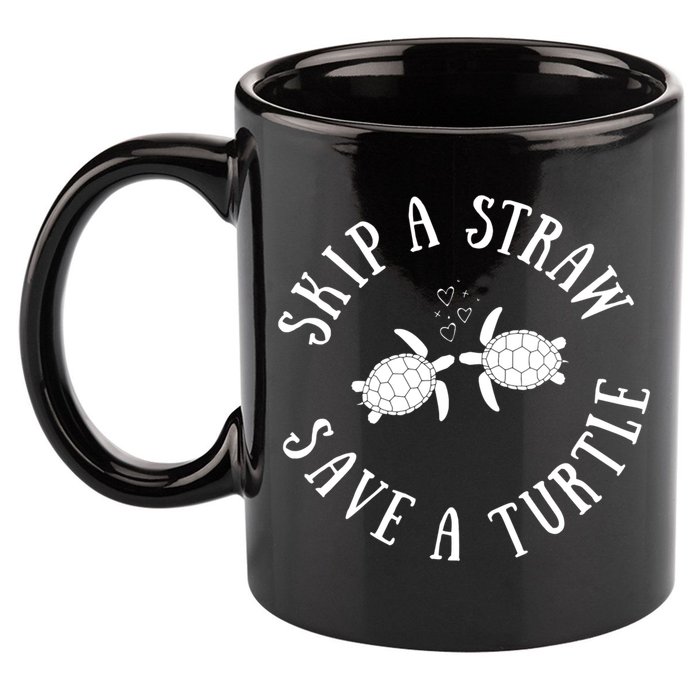Skip A Straw Save A Turtle Cute Turtle Graphic Gift 11oz C Handle Ceramic Mug