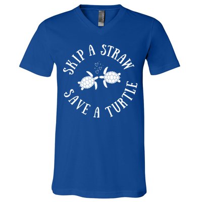 Skip A Straw Save A Turtle Cute Turtle Graphic Gift V-Neck T-Shirt