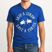 Skip A Straw Save A Turtle Cute Turtle Graphic Gift V-Neck T-Shirt
