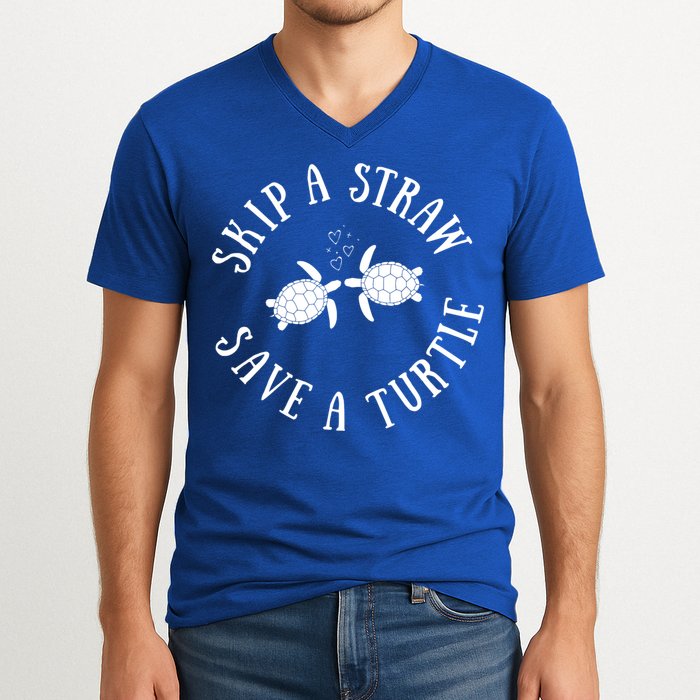 Skip A Straw Save A Turtle Cute Turtle Graphic Gift V-Neck T-Shirt