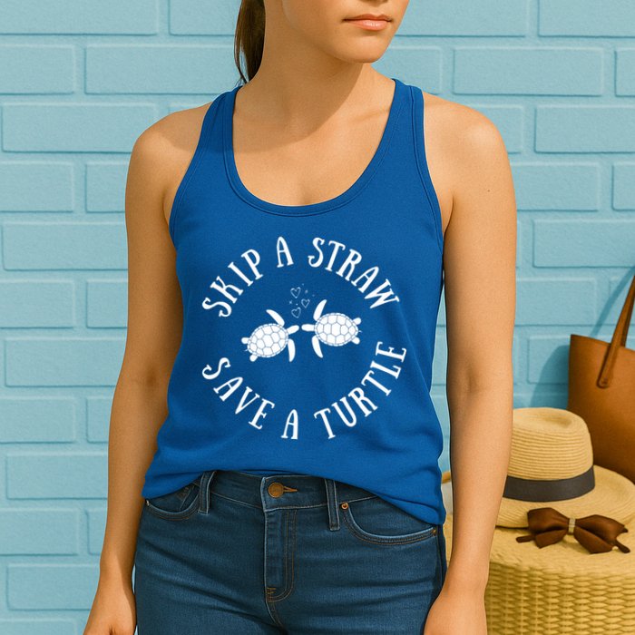 Skip A Straw Save A Turtle Cute Turtle Graphic Gift Womens Tank Top