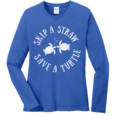 Skip A Straw Save A Turtle Cute Turtle Graphic Gift Ladies Long Sleeve Shirt