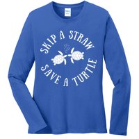 Skip A Straw Save A Turtle Cute Turtle Graphic Gift Ladies Long Sleeve Shirt