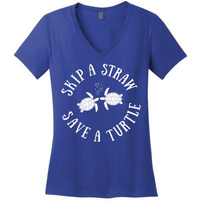 Skip A Straw Save A Turtle Cute Turtle Graphic Gift Women's V-Neck T-Shirt