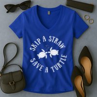 Skip A Straw Save A Turtle Cute Turtle Graphic Gift Women's V-Neck T-Shirt
