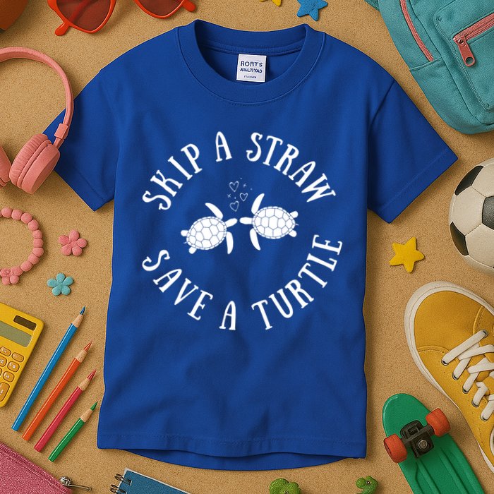 Skip A Straw Save A Turtle Cute Turtle Graphic Gift Kids T-Shirt