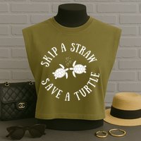 Skip A Straw Save A Turtle Cute Turtle Graphic Gift Garment-Dyed Women's Muscle Tee