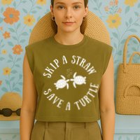 Skip A Straw Save A Turtle Cute Turtle Graphic Gift Garment-Dyed Women's Muscle Tee