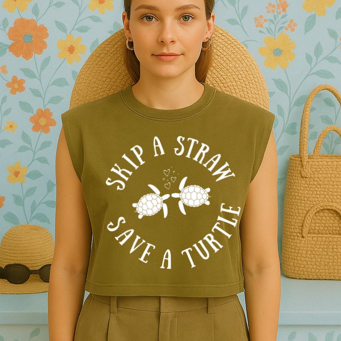 Skip A Straw Save A Turtle Cute Turtle Graphic Gift Garment-Dyed Women's Muscle Tee