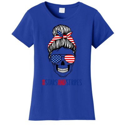 Stars And Stripes Fourth Of July Skull Meaningful Gift Women's T-Shirt