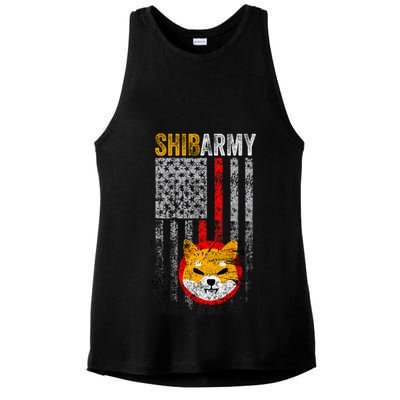 Shiba Army, Shiba Inu Coin With American Flag Ladies PosiCharge Tri-Blend Wicking Tank