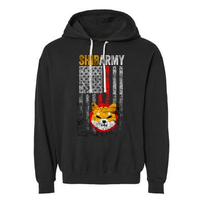 Shiba Army, Shiba Inu Coin With American Flag Garment-Dyed Fleece Hoodie