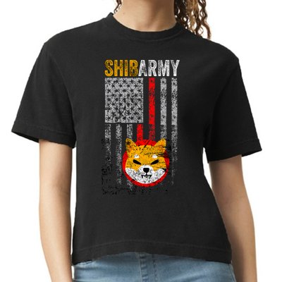 Shiba Army, Shiba Inu Coin With American Flag Comfort Colors Boxy T-Shirt