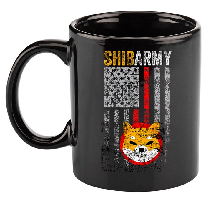 Shiba Army, Shiba Inu Coin With American Flag 11oz C Handle Ceramic Mug