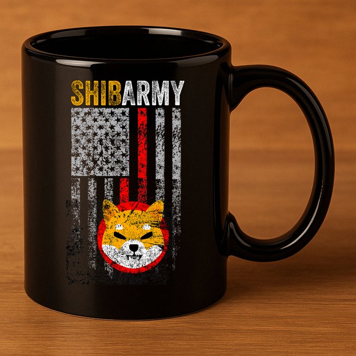 Shiba Army, Shiba Inu Coin With American Flag 11oz C Handle Ceramic Mug