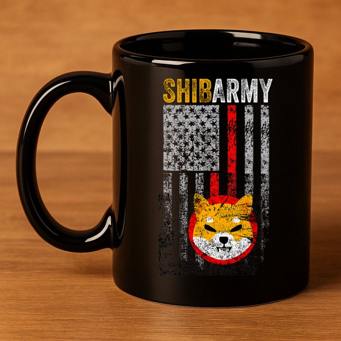 Shiba Army, Shiba Inu Coin With American Flag 11oz C Handle Ceramic Mug