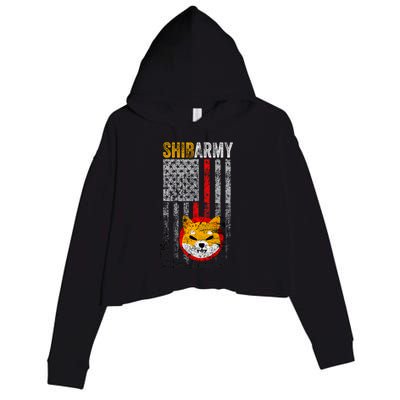 Shiba Army, Shiba Inu Coin With American Flag Crop Fleece Hoodie