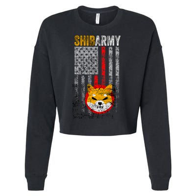 Shiba Army, Shiba Inu Coin With American Flag Cropped Pullover Crew