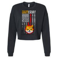 Shiba Army, Shiba Inu Coin With American Flag Cropped Pullover Crew
