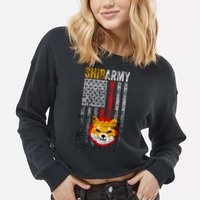 Shiba Army, Shiba Inu Coin With American Flag Cropped Pullover Crew
