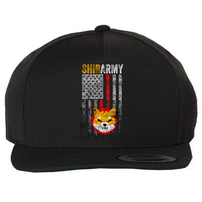 Shiba Army, Shiba Inu Coin With American Flag Wool Snapback Cap