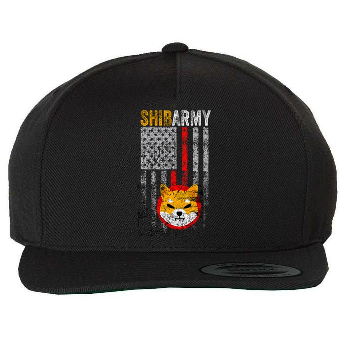 Shiba Army, Shiba Inu Coin With American Flag Wool Snapback Cap
