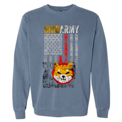 Shiba Army, Shiba Inu Coin With American Flag Garment-Dyed Sweatshirt