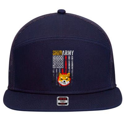 Shiba Army, Shiba Inu Coin With American Flag 7 Panel Mesh Trucker Snapback Hat