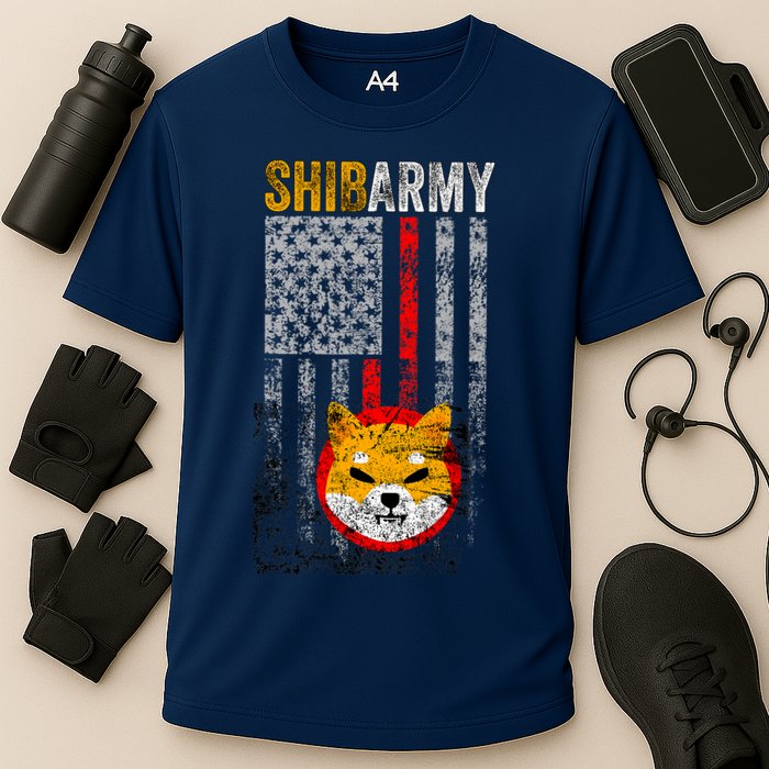Shiba Army, Shiba Inu Coin With American Flag Performance Shirt