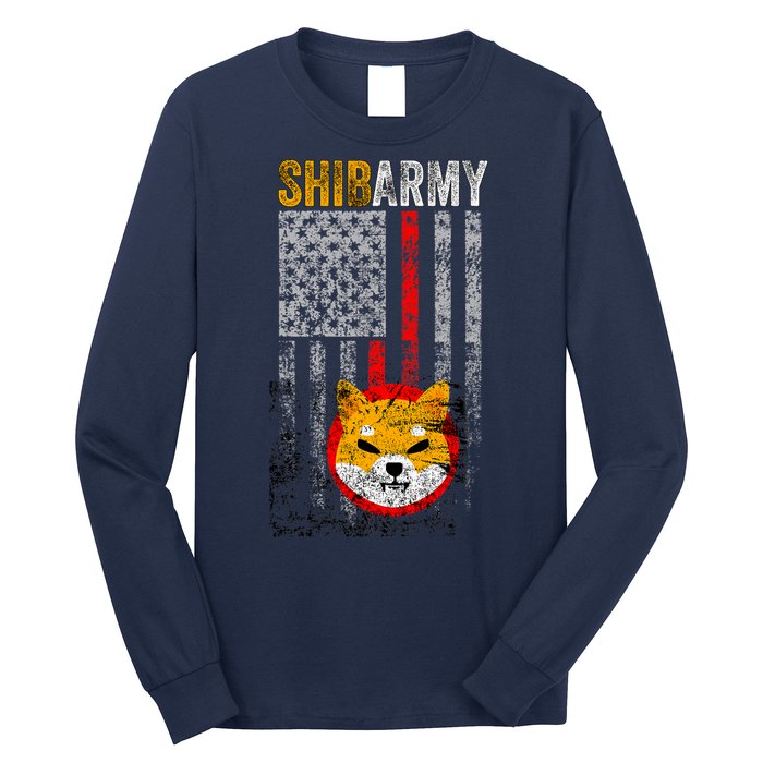 Shiba Army, Shiba Inu Coin With American Flag Long Sleeve Shirt