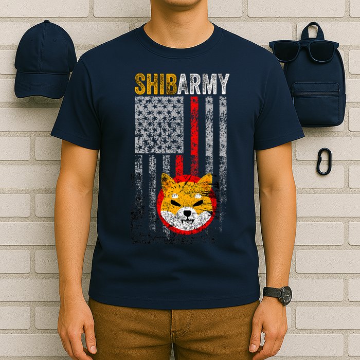 Shiba Army, Shiba Inu Coin With American Flag T-Shirt