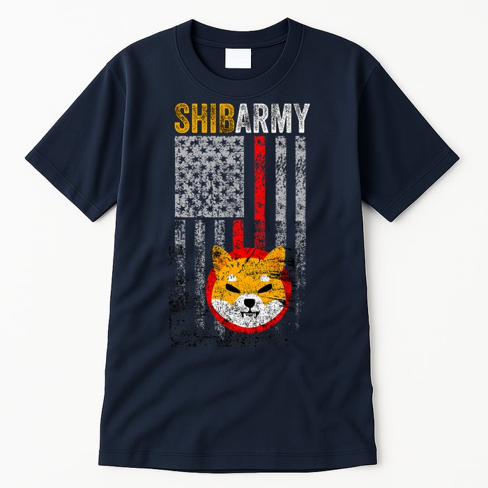 Shiba Army, Shiba Inu Coin With American Flag Tall T-Shirt