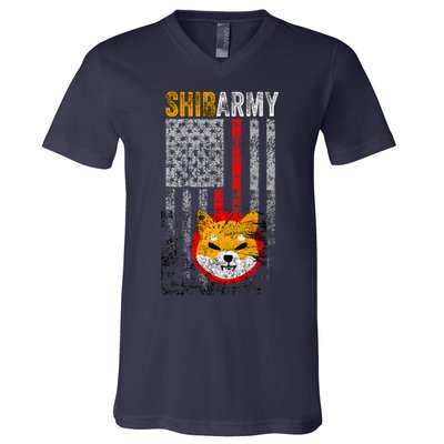 Shiba Army, Shiba Inu Coin With American Flag V-Neck T-Shirt