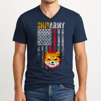 Shiba Army, Shiba Inu Coin With American Flag V-Neck T-Shirt