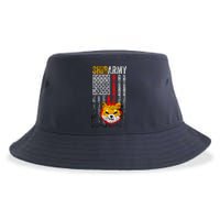 Shiba Army, Shiba Inu Coin With American Flag Sustainable Bucket Hat