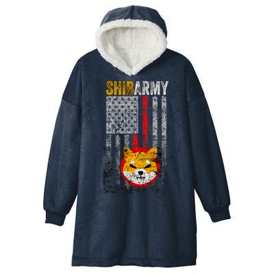 Shiba Army, Shiba Inu Coin With American Flag Hooded Wearable Blanket