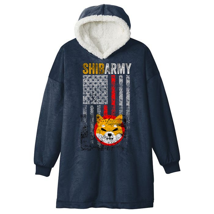 Shiba Army, Shiba Inu Coin With American Flag Hooded Wearable Blanket