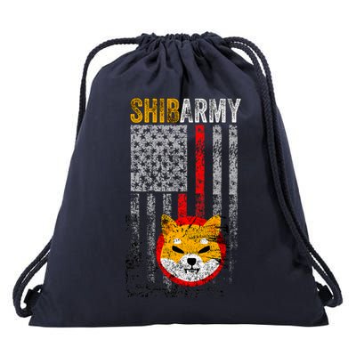 Shiba Army, Shiba Inu Coin With American Flag Drawstring Bag
