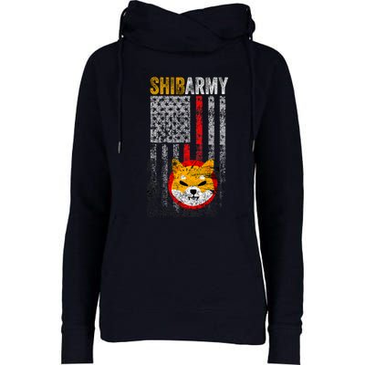 Shiba Army, Shiba Inu Coin With American Flag Womens Funnel Neck Pullover Hood