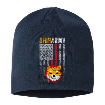 Shiba Army, Shiba Inu Coin With American Flag Sustainable Beanie