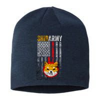 Shiba Army, Shiba Inu Coin With American Flag Sustainable Beanie