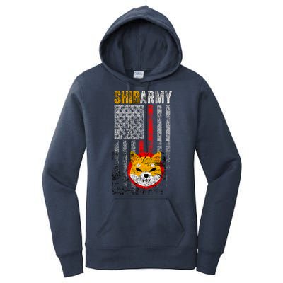 Shiba Army, Shiba Inu Coin With American Flag Women's Pullover Hoodie