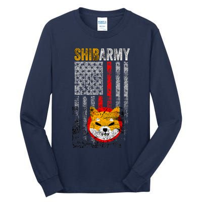 Shiba Army, Shiba Inu Coin With American Flag Tall Long Sleeve T-Shirt